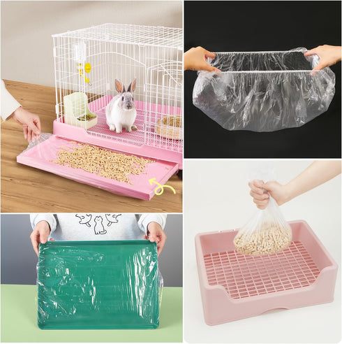 SquEqu 50 Pack Disposable Rabbit Litter Box Liners Disposable Rabbit Cage Cover Liner Waterproof Plastic Wrap