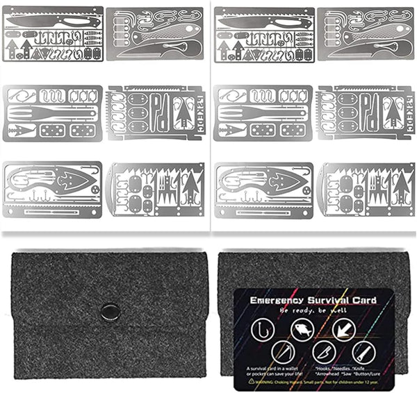 PSKOOK 12 Pcs Survival Multitool Card, Emergency Camping Tool EDC Kit for Outdoor Hunting Fishing Hiking Gear
