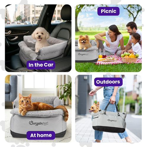 25 lbs BurgeonNest Dog Car Seat for Small Dogs up to - Washable Pet Booster Seat with Safety Leash & Storage Pockets