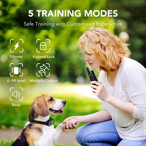 DOG CARE Dog Training Collar with Remote, 1800FT Rechargeable Dog Bark Collar with Beep Vibration Shock Modes, Rainproof