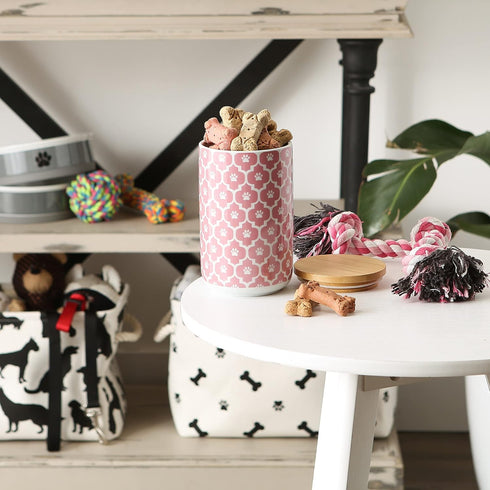 Bone Dry Lattice Collection Pet Bowl & Canister, Treat Canister, 4x6.5 inches, Rose