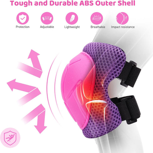 KUYOU Kids Protective Gear Set - Knee Pads, Elbow Pads, Safety Gear for Roller Skates, Cycling, BMX, Skateboard,