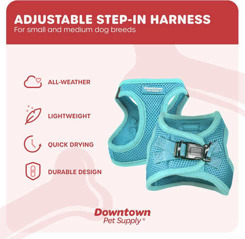 Downtown Pet Supply Light Blue Step in Dog Harness for Small Dogs - Adjustable No Pull Buckle Strap with Padded Mesh