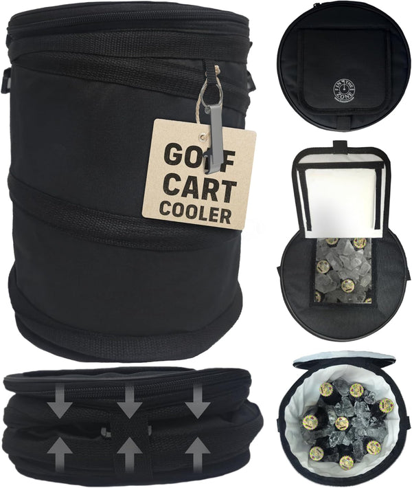 Golf Cart Cooler - Collapsible Pop Up Design for Carts, Fits in Baskets or on Fenders, Ideal Beer Cooler, Black