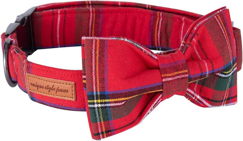 Unique style paws Adjustable Christmas Dog and Cat Collar with Bow, Soft and Comfy Bowtie Collars for Small Medium