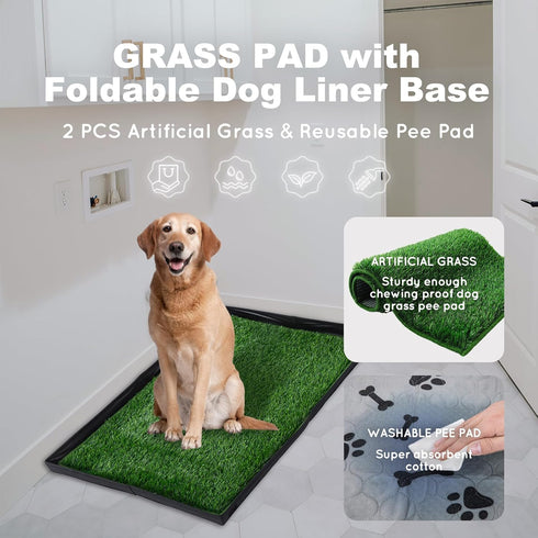 HQ4US 4LEGS 2 Dog Grass Pad with Foldable Dog Litter Box,Small Liner Base for BalconyUltra-Absorbent Artificial Grass