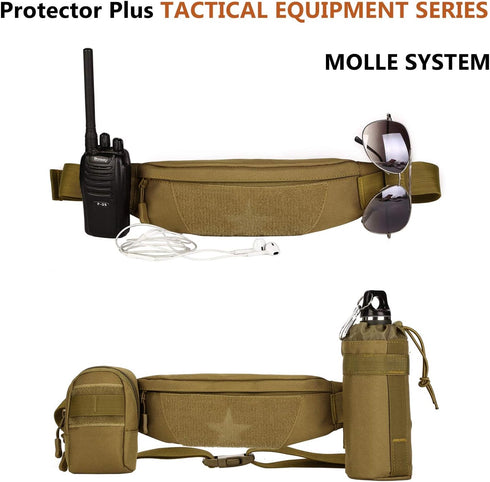 Protector Plus Tactical Running Waist Pack - Military Fitness Fanny Bag Sling Hip Bumbag, Black, Size S