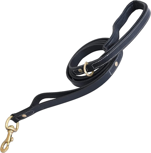 Heavy Duty Genuine Leather Dog Leash, Hand Made for Small, Medium & Large Breeds, Soft Padded Handle, Black, Brown, 5'