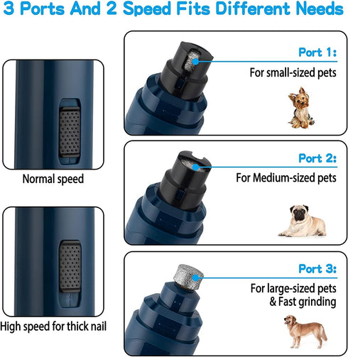 Casfuy Upgraded Dog Nail Grinder, Professional 2-Speed Electric Rechargeable Trimmer for Small Medium Large Dogs & Cats