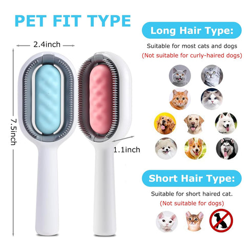 4 in 1 Pet Hair Removal Comb - Cat Dog Massage Brush with Gravity Water Tank for Shedding Fur (Long Hair, 2PCS)