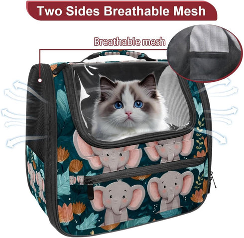 IROLSKDNFH Backpack 15.75x9.84x13.78 Cute Cartoon Baby Elephants with Leaves on Teal Background Pet Carrier for Small