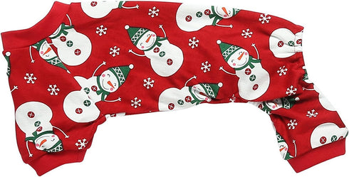 Lanyarco Cute Snowman Dog Pajama Reindeer Small Pet Clothes, Christmas Dog Pajamas Shirts, Red, Back Length 12"