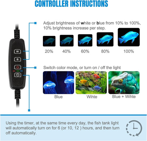 iKefe 7.5" White & Blue Submersible LED Aquarium Fish Tank Light with Timer/Dimmable Underwater Fish Tank Aquarium LED Lights Fixture for Saltwater Freshwater Fish, Plant Grow, Coral Reef Decorations by iKefe