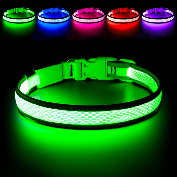 LED Dog Collar, Light Up USB Rechargeable Dog Collar, Brightest Lights for Night Walking, Adjustable Safety (Small,