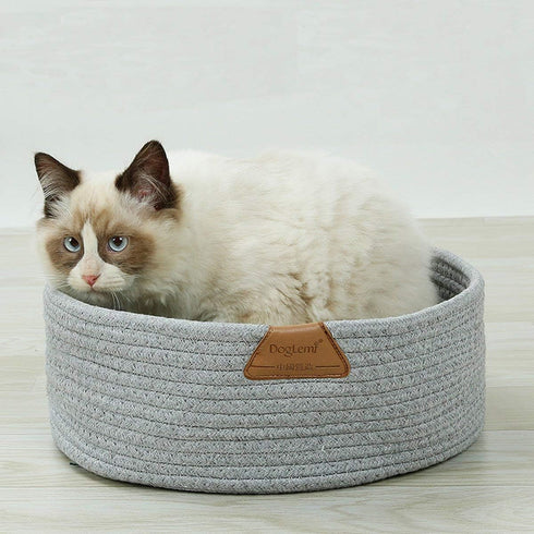 Summer Cat Bed Basket Nest Round Cotton Rope Woven Warm Medium,Pet Sleeping Bed House Cute Fun Scratcher Scratching