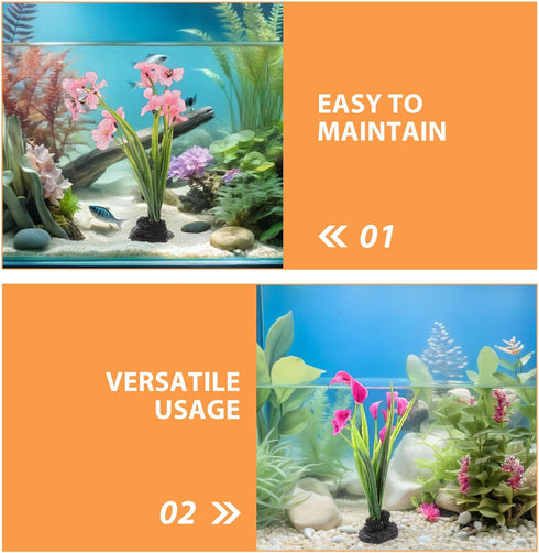 2pcs Beavorty Artificial Aquarium Plant Decorations, Realistic Plastic Fish Tank Flowers, Lavender Purple Aquatic