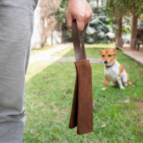 TACO DOG Chew Sheet Toy - Handmade Bourbon Brown Full Grain Leather for Active Chewers, Alternative for Puppies