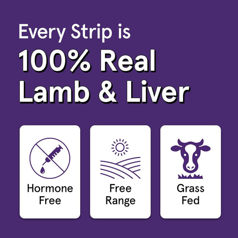 Real Meat Lamb & Liver Jerky Dog Treats, 8 Air-Dried Strips, Grain-Free Jerky Treats Made of 95% Free-Range Lamb