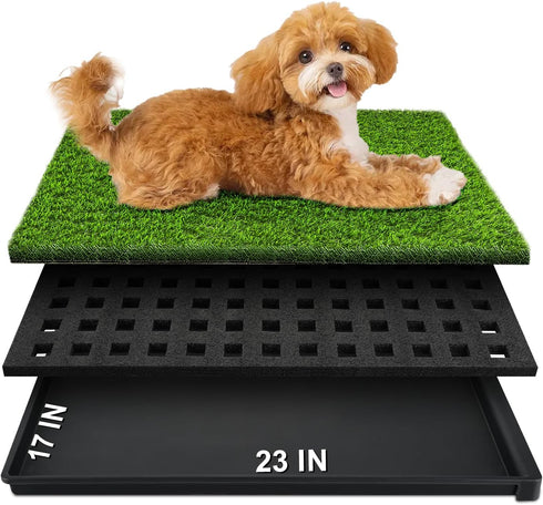 HURENTEK Dog Grass Pad with Tray, 23''X17'' Small Artificial Turf Grass Potty, Reusable