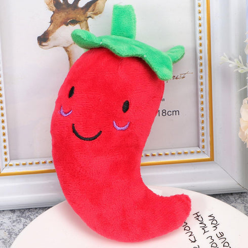 Plush Chilli Toy Fruits and Vegetables, Dog Squeaky Toys for Small Dogs, Chili Eggplant Corn Puppy Toys, Size 1