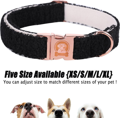MR. CHUBBYFACE Winter Dog Collar Adjustable Christmas Pet Collar Black Fleece Dog Collar for Small Medium Large Dogs