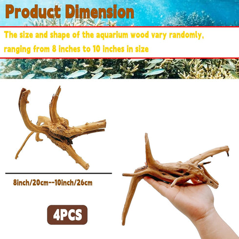 Hamiledyi 4 Pcs Driftwood for Aquarium, Natural Spider Wood Fish Tank Log Ornament