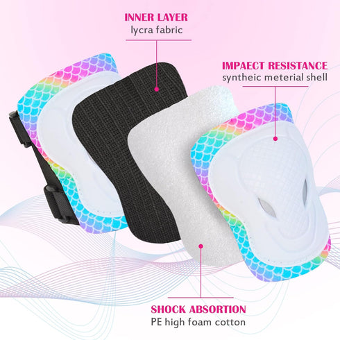 Kids Protective Gear Set, 7 in 1 Knee Pads, Elbow Pads, Wrist Guards for Girls, Skating, Cycling, Ages 3-8