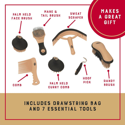 7-Piece Set Weaver Equine Horse Grooming Kit, Horse Brush with Organizer Tote Bag, Hoof Pick, Comb, Sweat Scraper