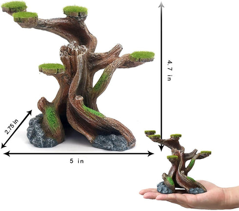Reptile Decor Aquarium Decorations - Artificial Moss Resin Fish Tank Rocks Simulation Hollow Tree Accessories (Small)