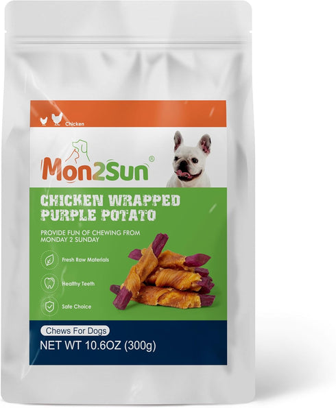 MON2SUN 10.6oz (30 Count Pack 1) Rawhide Free Dog Treats, Chicken Wrapped Purple Sweet Potato Snacks, Healthy