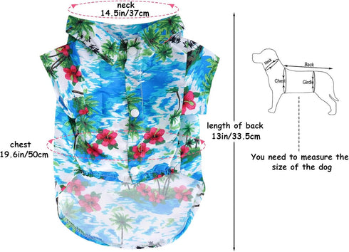 3 Pieces Pet Dog Hawaiian Costume, Summer Shirts for Small Medium Dogs with Funny Sunglasses