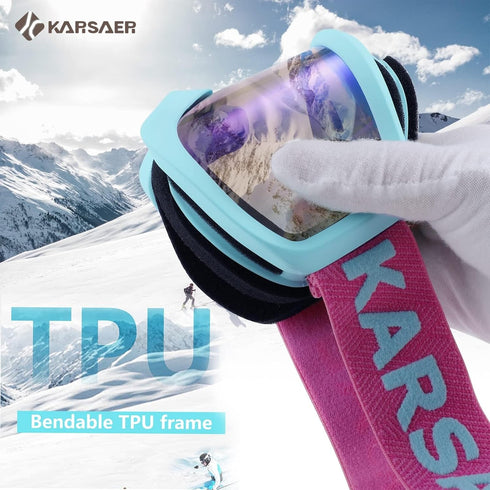Karsaer Anti-Fog Ski Goggles, 100% UV Protection Snowboard Goggles, Bendable Dual-Lenses for Men Women Youth