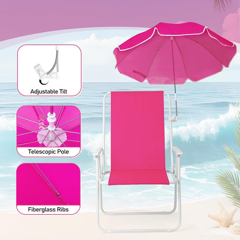 1 Pack 220lbs,Pink Heavy Duty Steel Beach Chair,Beach Chair with Umbrella,Outdoor Folding Chair High Strength Cleanable