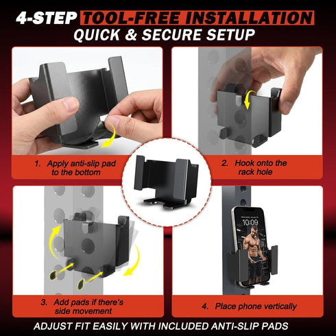 Lights Mountain 22/33 3.22 Power Rack Phone Mount, Hook-On Smartphone Holder for Squat Rack Upright, Tool-Free