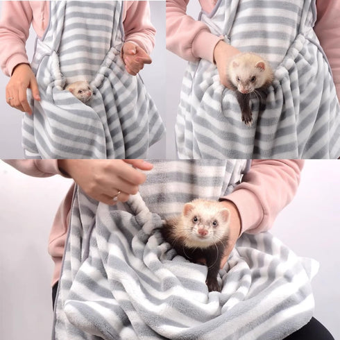 Ferret Sling Carrier Bag, Soft Breathable Fleece Small Pet Carrier, Hands-Free Shoulder Front Chest Apron for Small Pets