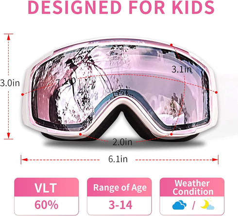 Freela Kids Ski Snowboard Goggles for Toddler(3-14), Youth Anti Fog Anti UV Goggles for Girls Boys