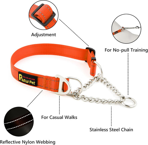 Plutus Pet Martingale Dog Collar with Stainless Steel Chain, Adjustable No Pull Training Collar for Small Medium Large