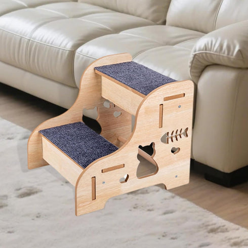 Jinhxofs 2 Dog Stairs, Pet Steps, Wooden Stairs, Small Animal Handrail, Non-Slip Mat, Suitable for Dogs and Cats, Bed