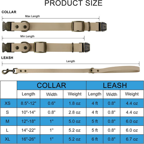 Wisedog Dog Collar and Leash Set Combo, Adjustable Durable Collars with Leashes for Small Medium Large Dogs, Includes