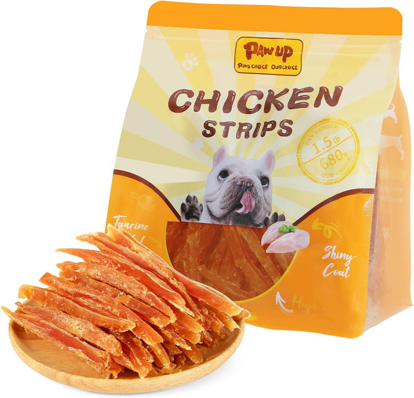 PAWUP Chicken Jerky Strip Dog Treats w/Taurine Natural Rawhide Free Dog Snacks,
