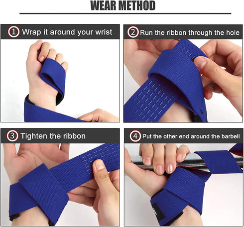 SKDK Cotton Hard Pull Wrist Lifting Straps with Neoprene Cushioned Padded Grips - Anti-Skid Silicone for Weightlifting
