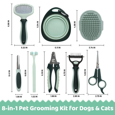 LAMLENT 8-in-1 Trimming Set, Pet Grooming Kit for Dogs & Cats - Includes Slicker Brush, Nail Clippers, Comb, Scissors