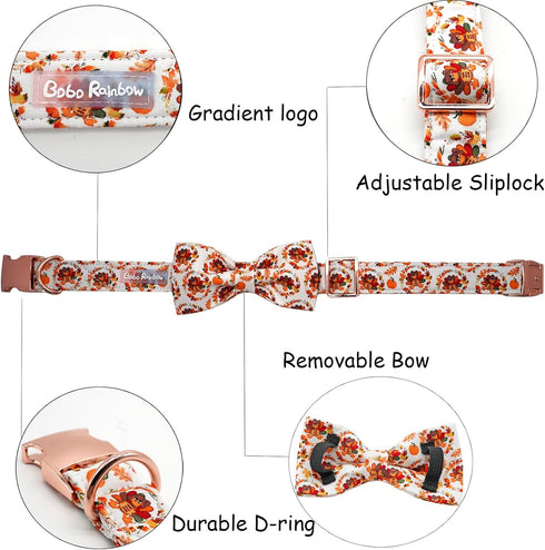 Dog Collar - Thanksgiving Turkey Dog Collar Gift Soft Bow Collar Adjustable Metal Buckle Dog Collar for Medium Dogs