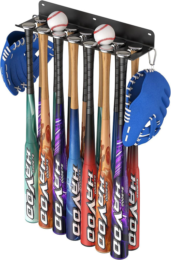 QBA Wall Mount Baseball Bat Holder, Heavy Duty Steel Rack for 14 Bats, Organizer for Dugout Fence