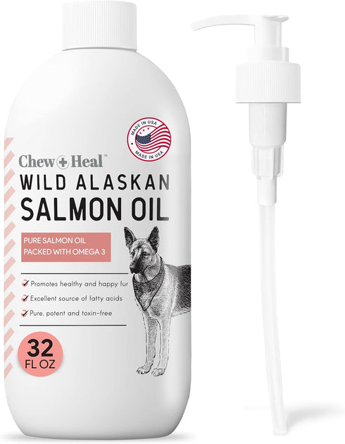 Pure Wild Alaskan Salmon Oil for Dogs, 32 oz, Pump Cap Bottle, Omega-3 and 6 for Healthy Skin and Coat