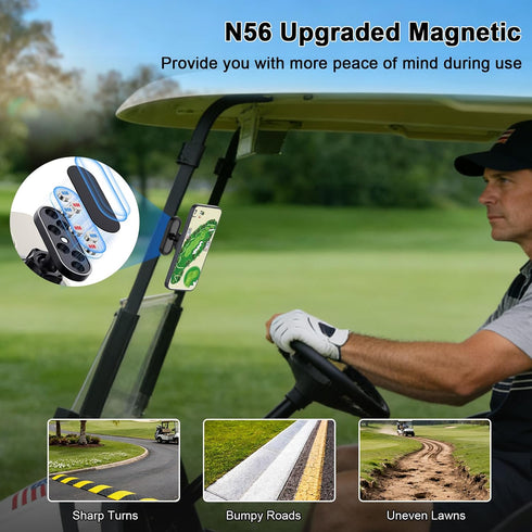 LOERUMG N56 17/16/15/14/13 Magnetic Golf Cart Phone Holder, Compatible with MagSafe iPhone Pro/Max/Plus & Android, Fits