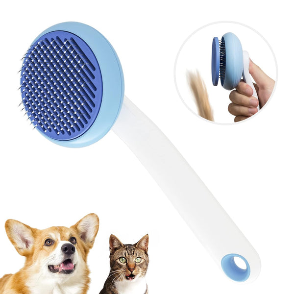 Cat Grooming Brush for Shedding, Self Cleaning Slicker Brush for Cats & Dogs, Easily Removes Tangles and Loose Hair