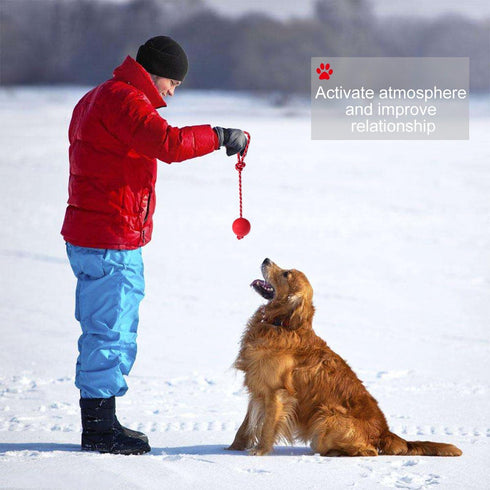 UEETEK Red Dog Training Ball on Rope: 2.95 Inch Diameter Rubber Toy for Puppy Fetch Catch Throw Training