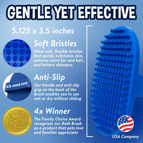Bodhi Dog Shampoo Brush for Cats and Dogs, Premium Grooming Bath Brush for Long & Short Hair, Blue