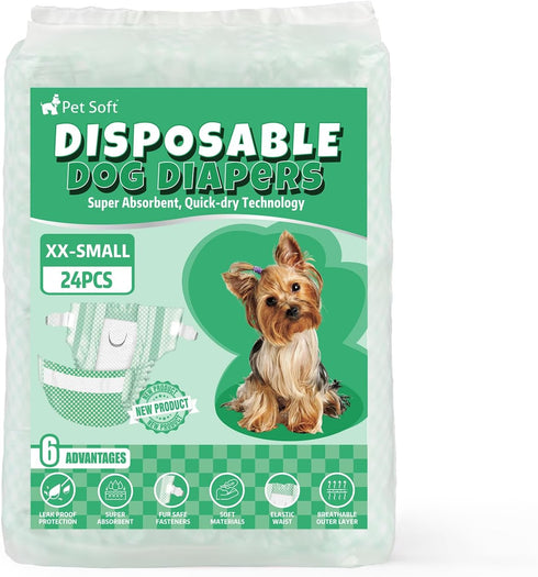 24pcs Pet Soft Female Dog Diapers - Disposable Puppy Diapers for Dogs & Cats, Ultra Absorbent Doggy in Heat Period